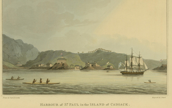 Antique print showing boats